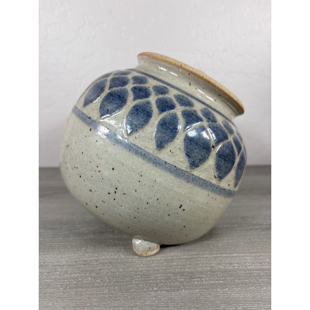 Studio Pottery Lidded Tilted Candy Jar Blue Stoneware‎ Signed Artist Monogram - Picture 3 of 7